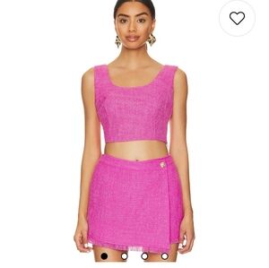 Central Park West Pink and Gold Skort with Fringe Hem